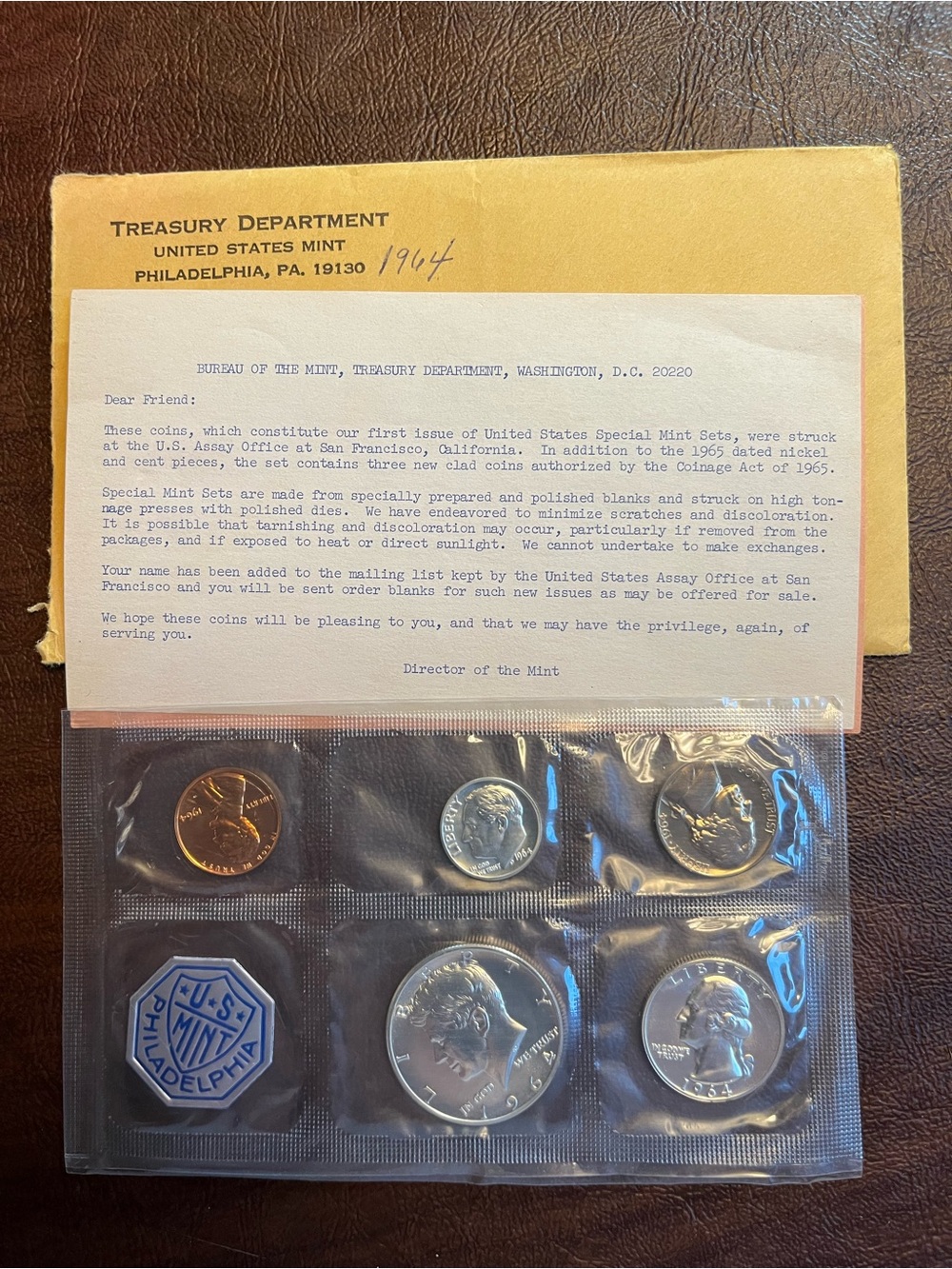 United States Mint 1964 Special Mint Set - US Mint Philadelphia. 3 coins silver.